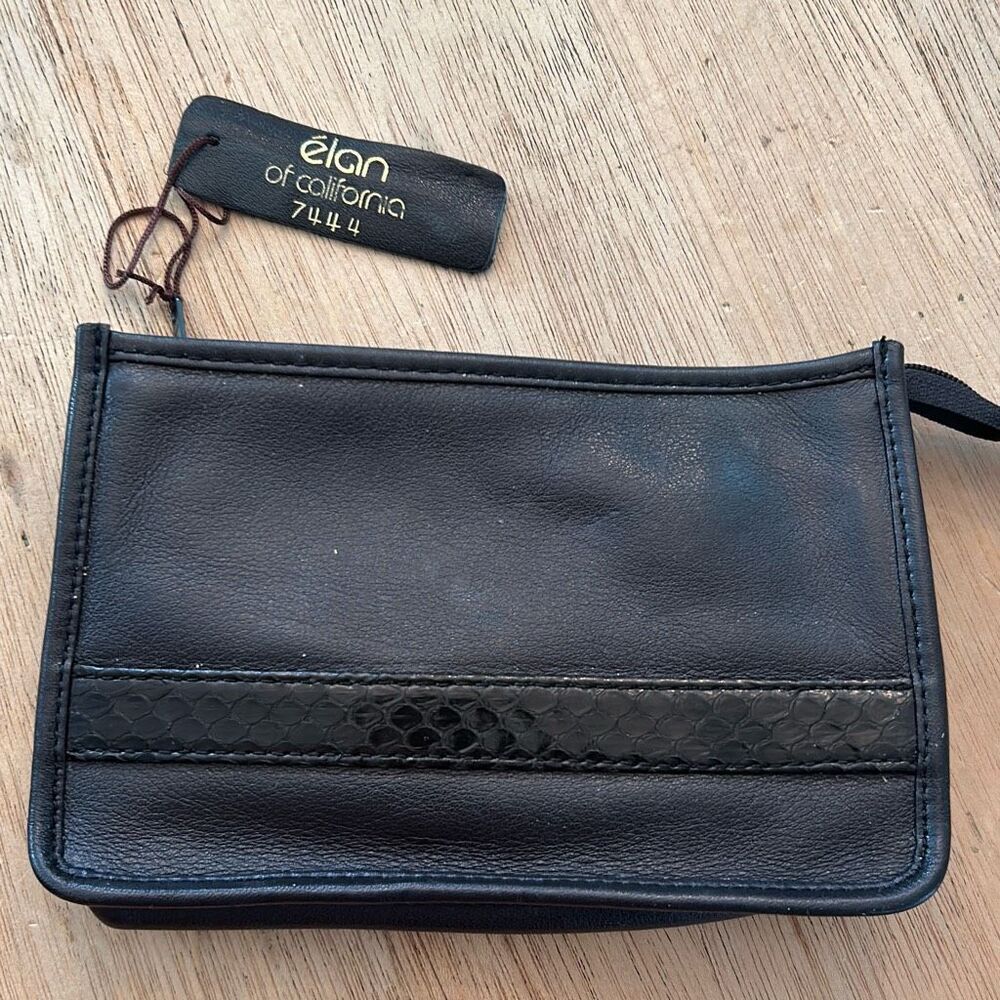 Elan of California vintage black leather snakeskin clutch pouch